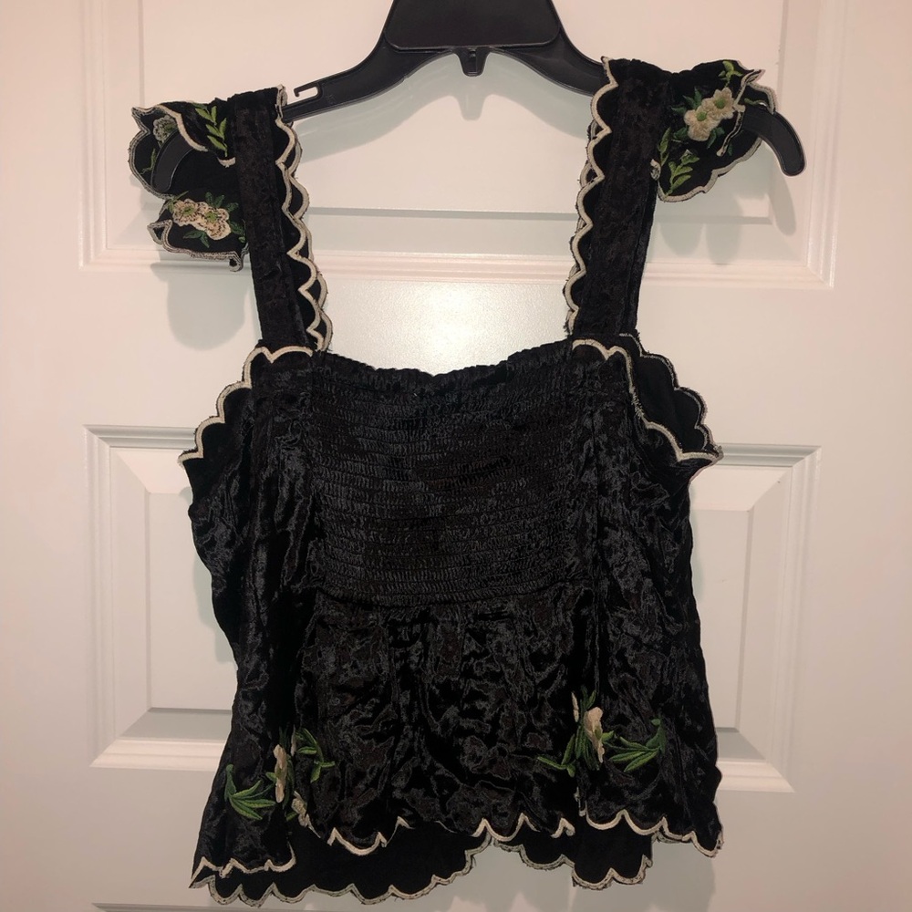 New Anthropologie Maeve Black Waisted Scallop Embroidered Blouse Top Shirt XL - Picture 8 of 8